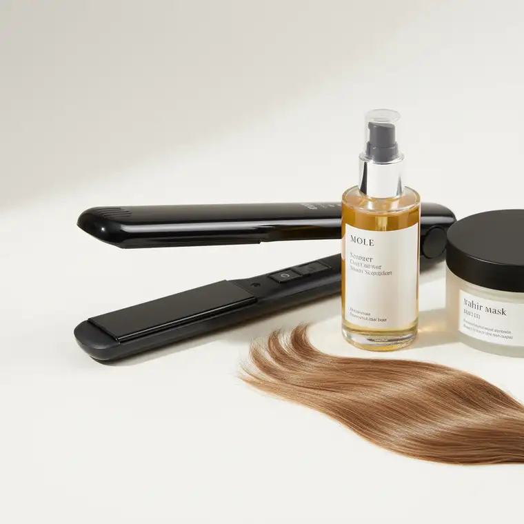 Kobieta z cienkimi włosami po keratynowym prostowaniu w domu, efekt gładkich pasm i przykład jak zabieg działa na delikatne włosy