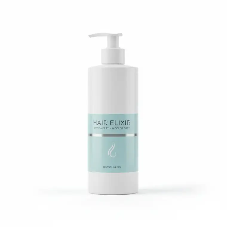 Rozjaśniane włosy po keratynowym prostowaniu, stylistka nakłada odżywkę bez soli i SLS, aby przedłużyć efekt zabiegu i ochronić pasma