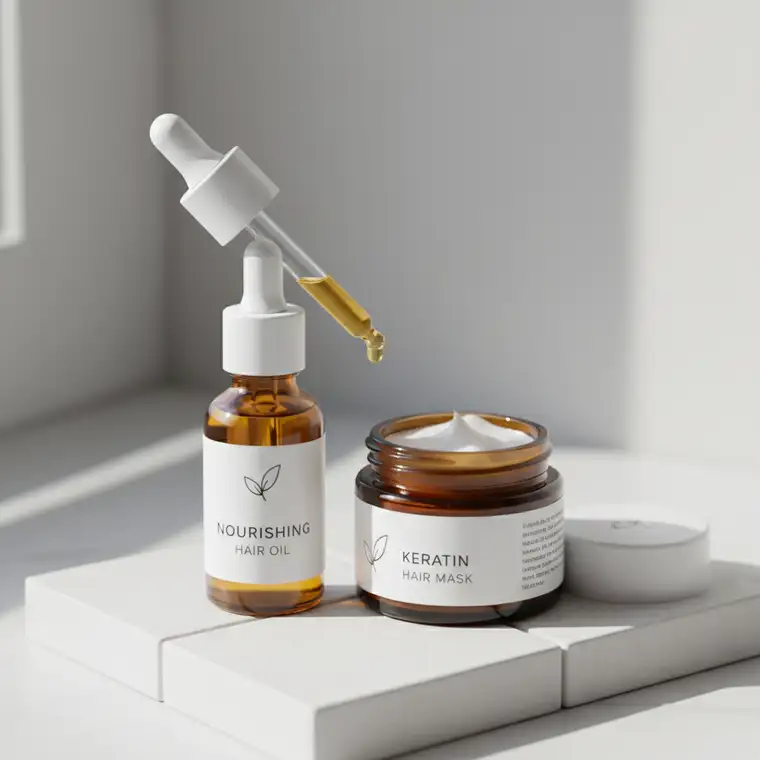 Kobieta z długimi, gładkimi włosami wysokoporowatymi po masce keratynowej i olejowaniu, pokazująca efekt elastycznych i lśniących pasm