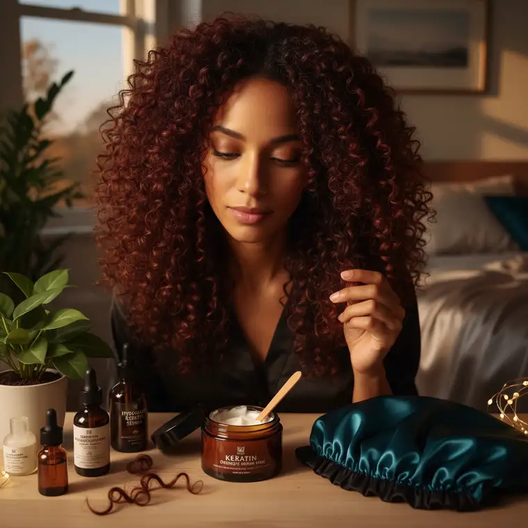 Zbliżenie na spiralne loki 3A–3B po kuracji keratynowej, pokazujące wygładzone, lśniące włosy kręcone bez puszenia