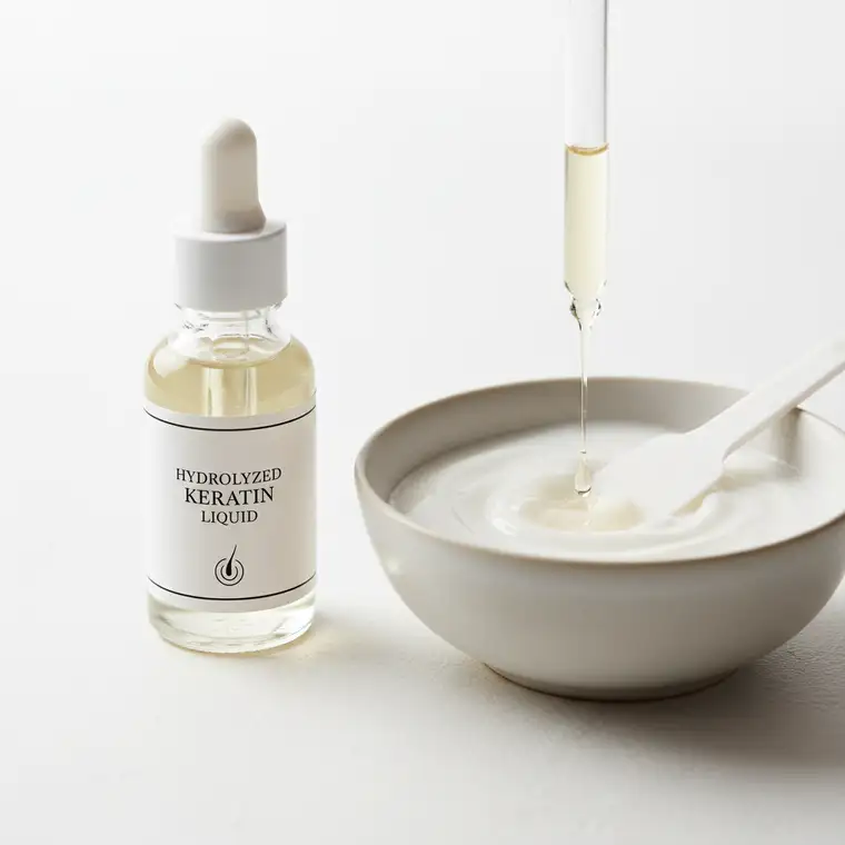 Kobieta nakłada domową maskę keratynową z hydrolizowaną keratyną w płynie na długie włosy, pokazując łatwy przepis dla początkujących