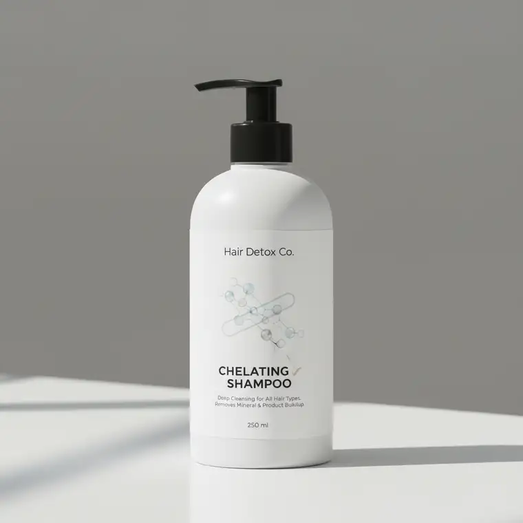 Kobieta myjąca włosy szamponem chelatującym w łazience, głębokie oczyszczanie włosów z osadów z twardej wody