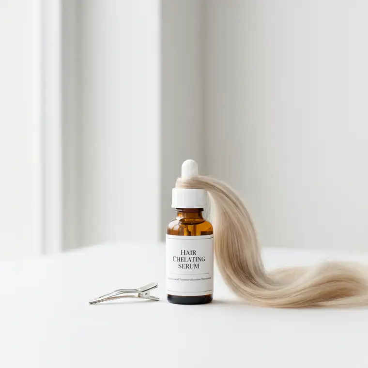 Klientka w salonie fryzjerskim podczas zabiegu chelatowania włosów, profesjonalna demineralizacja pasm przed koloryzacją blond